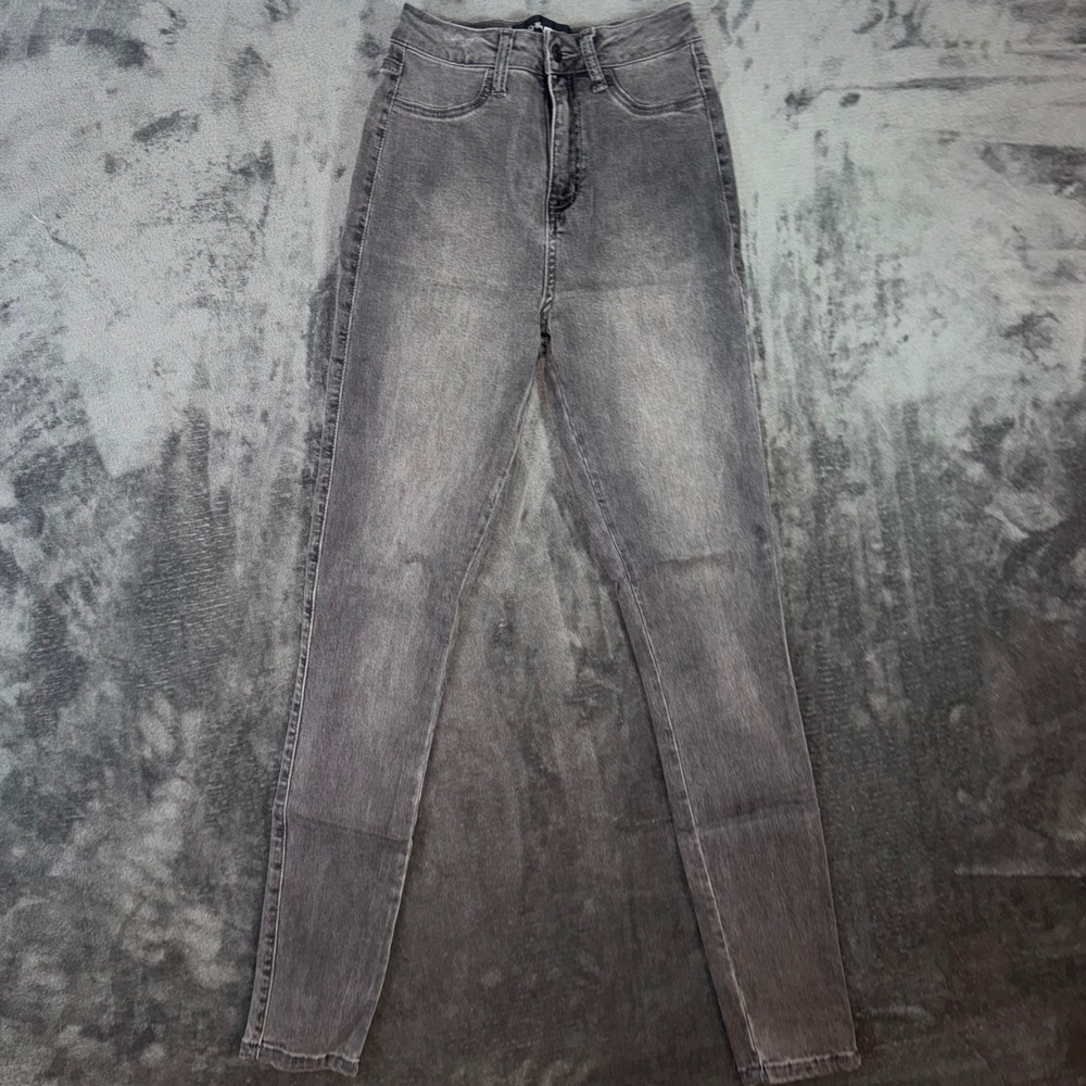 Womens 3 Fashion Nova Skinny Jeans Grey Excellent High Rise Stretch Denim Cute